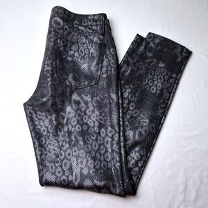 Nine West Mid Rise Cigarette Skinny Jeans Black Silver Snakeskin Size 6/28 Edgy